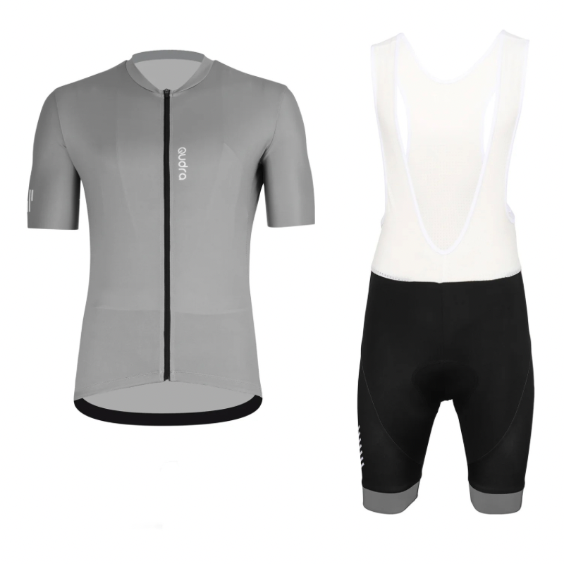 Qudra Cycling Jersey and Bib Tights Top with Short Pants Grey 059