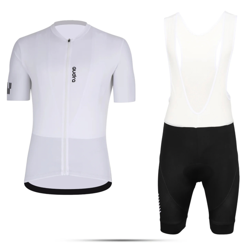 Qudra Cycling Jersey and Bib Tights Top with Short Pants White 062